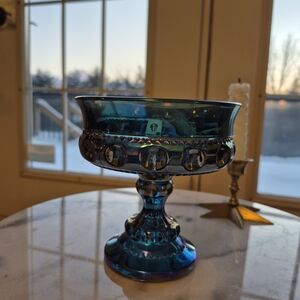Indiana Glass Blue Carnival Glass Kings Crown Thumbprint wedding Bowl